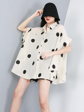 Polka-Dot Lapel Batwing Sleeve Blouse